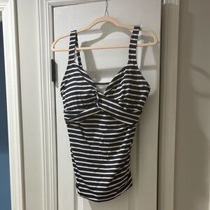 Lands' End Navy Blue and White Striped Camisole